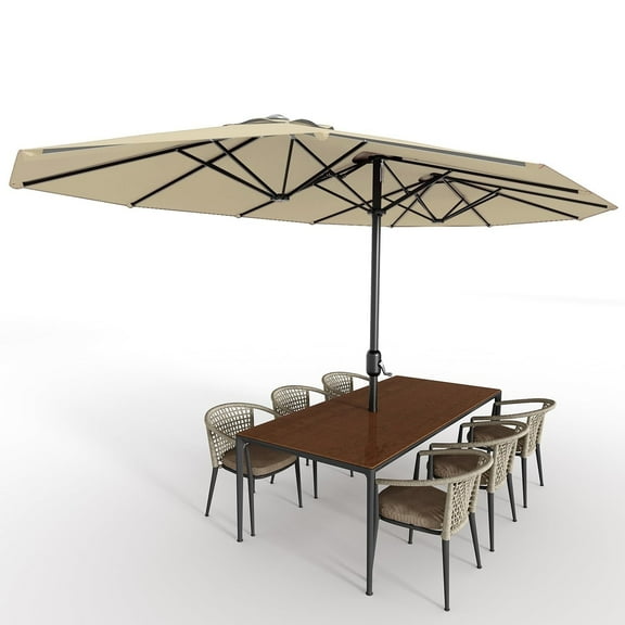 WildBreak Triple Size Large Patio Umbrella, with Crank Handle, Double-Sided, 13' x 6.5', Beige
