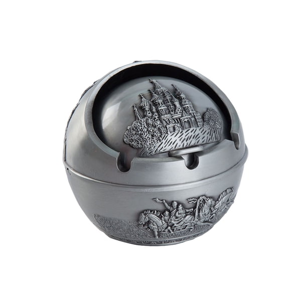 Cenicero portátil de metal Retro con forma de edificio antiguo Cenicero con tapa a prueba de viento Accesorios para cigarrillos Speravity JJ25696-03