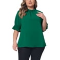 thumbnail image 1 of Blusa de trabajo para mujer de tallas grandes Agnes Orinda, con pliegues, de manga corta, cuello simulado y mangas abullonadas, 4X, verde, 1 of 6