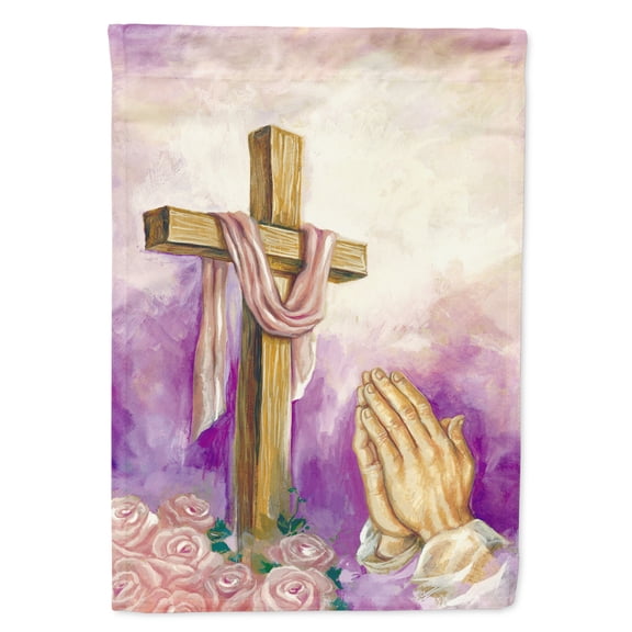 Carolines Treasures APH2810GF Easter Cross with Praying Hands Flag Garden Size Small multicolor