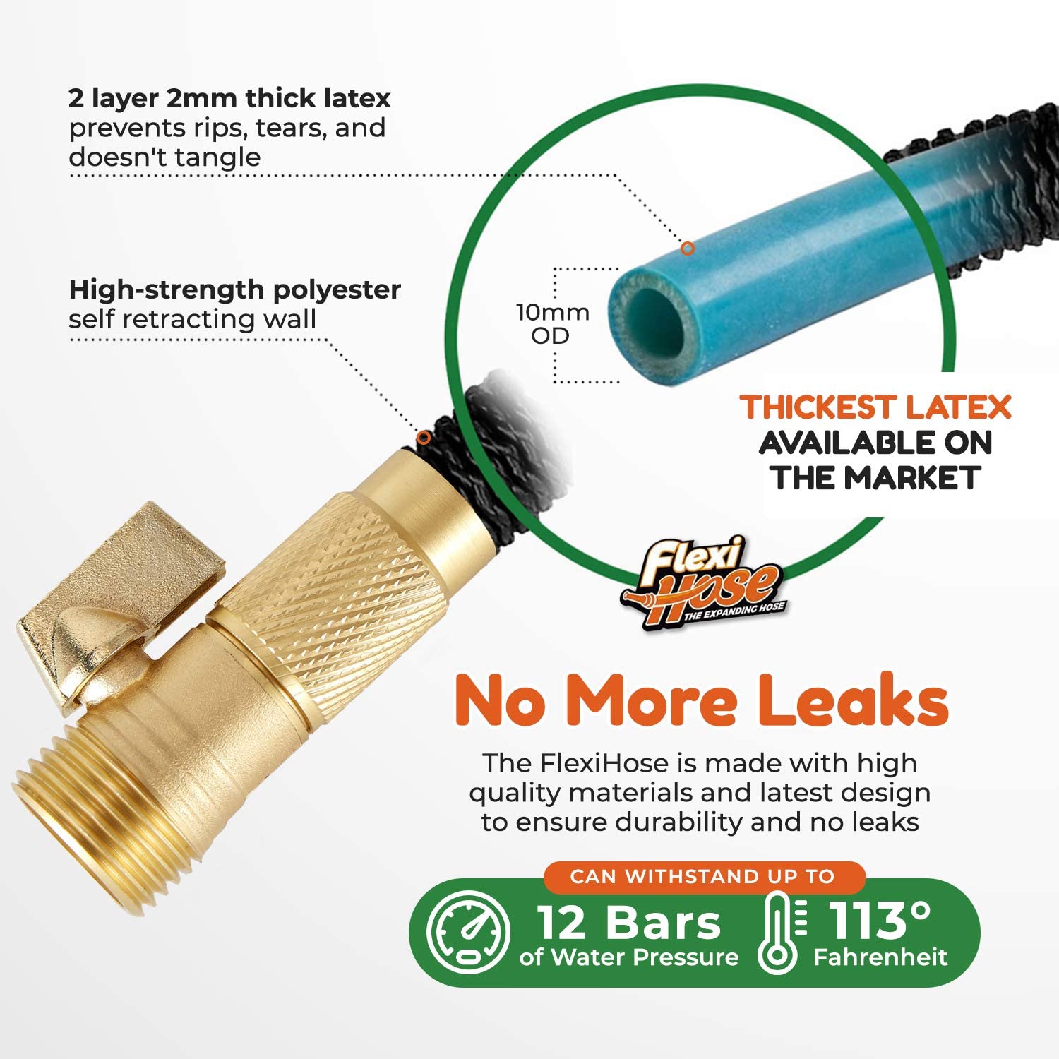 Flexi Hose with 8 Function Nozzle, Lightweight Expandable Garden Hose, No-Kink Flexibility, 3/4 Inch Solid Brass Fittings - image 2 of 8
