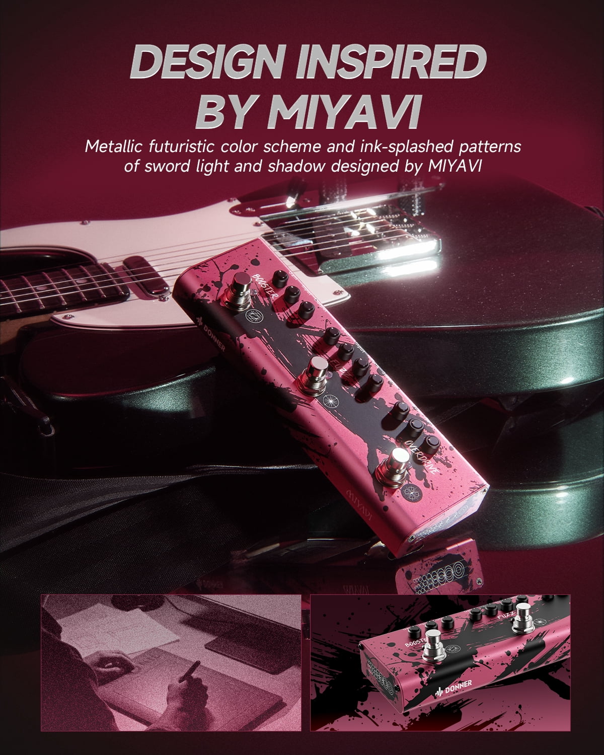 Donner X MIYAVI Multi Effects Guitar Pedal Rage Breaker Triple Pedal 3-in-1 Analog Guitar Pedal Overdrive Fuzz Boost for Electric Guitar