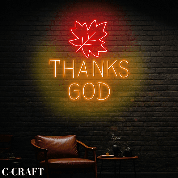C-CRAFT Thanks God Thanksgiving Neon Sign LED Light Acrylic Wall Decorations for Home Decor