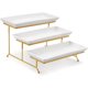 thumbnail image 1 of Bandejas de 3 Niveles para Fiesta, bandejas de Porcelana Blanca para Servir Alimentos, Soporte de Postre con Estante Plegable de Metal Dorado, 1 of 4