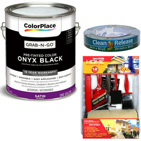 ColorPlace Grab-N-Go Onyx Black Interior Paint with Duck Brand Clean Release Painters Tape, 0.94