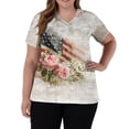 thumbnail image 3 of 4th of July Scrub Tops Women Casual V Neck American Flag Print Scrub Shirts Short Sleeve Independence Day Patriotic Scrubs Nursing Workwear Medical Nurse Uniform with Pockets Light Gray 4XL, 3 of 5
