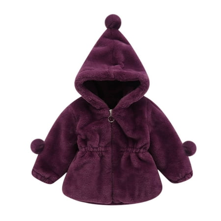 

QIPOPIQ Girls Clothes Clearance Toddler Girls Solid Color Thicken Plush Cute Keep Warm Winter Hoodie Hairball Thick Coat Cloak