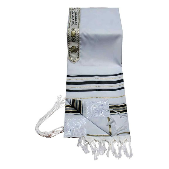 Talitnia Acrylic Tallit (Imitation Wool) Prayer Shawl Black and Gold Stripes in Size 18" Long and 72" Wide