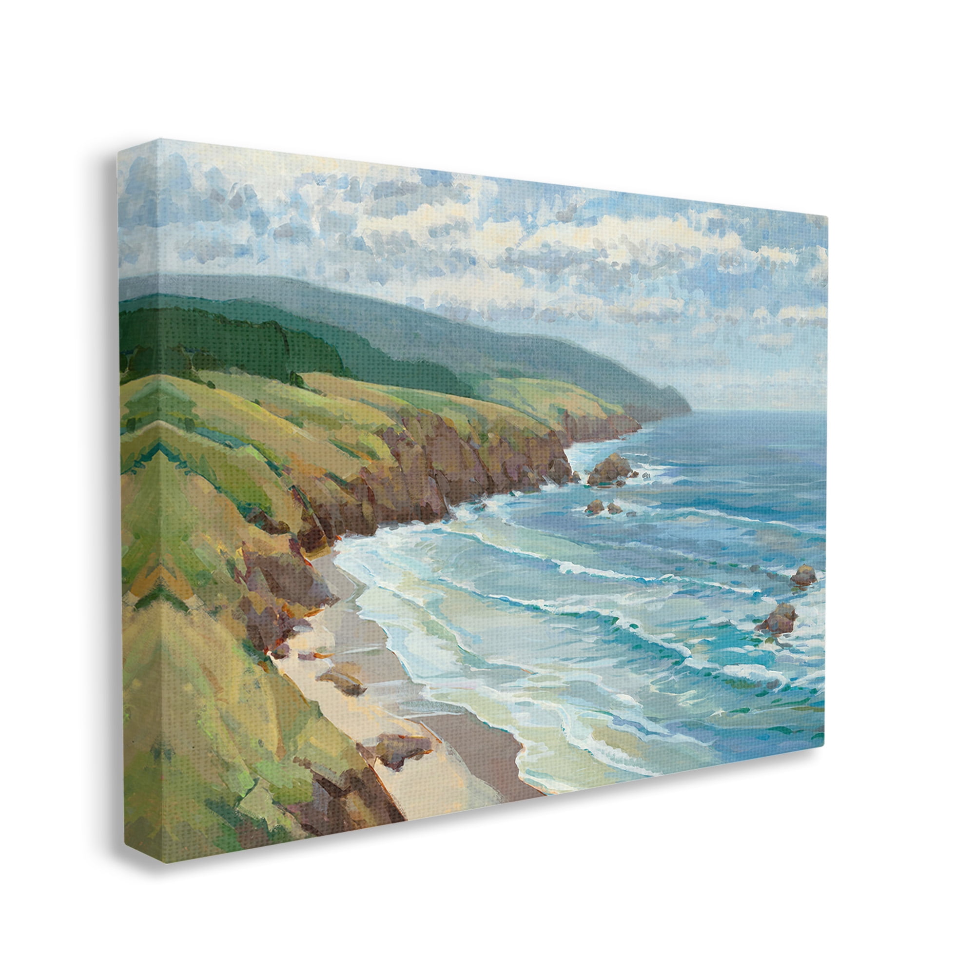 Stupell Industries Overlooking Beach Cliffs Landscape Painting Gallery Wrapped Canvas Art Print Wall Art, 20 x 16