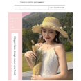 thumbnail image 3 of Sombrero de paja plegable para mujer, sombrero de playa para vacaciones, con lazo, aleros grandes, fino y transpirable, novedad de verano, 3 of 4