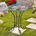 thumbnail image 4 of LuxenHome Hummingbird Floral Glass Birdbath with Metal Stand, 4 of 9
