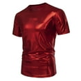 thumbnail image 3 of Metallic T Shirts for Men Lightweight Crew Neck Short Sleeve Tee Party Sparkly Shiny Tops Red L, 3 of 6
