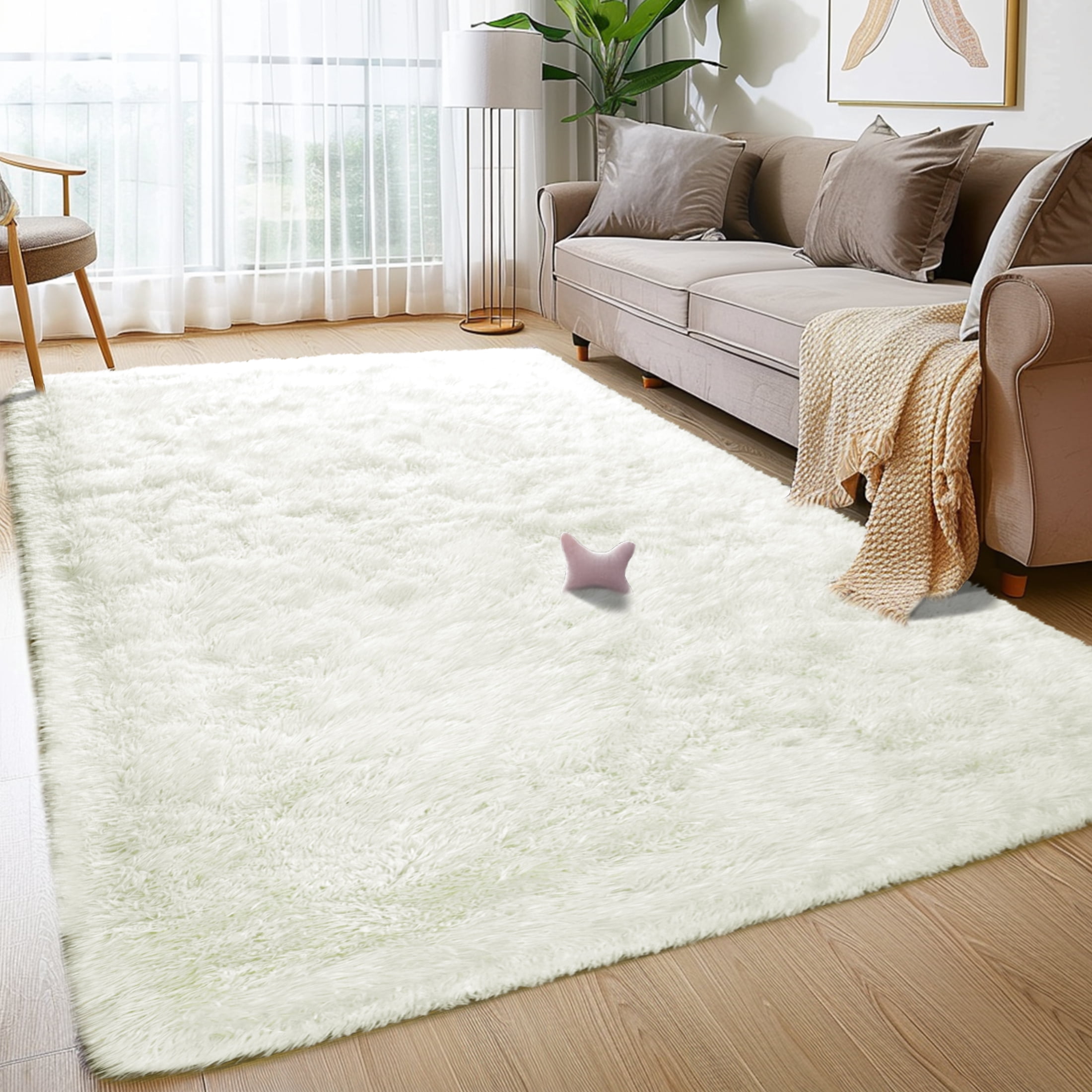 ZENELESS Solid Shag Collection Rug,3x5ft Cream Area Fluffy Rugs Perfect for Nursery, Playroom