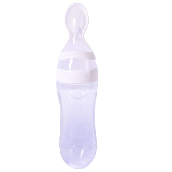 Baby Silicone Squeeze Feeding Bottle With Spoon Food Rice Cereal Feeder 90MLEK 