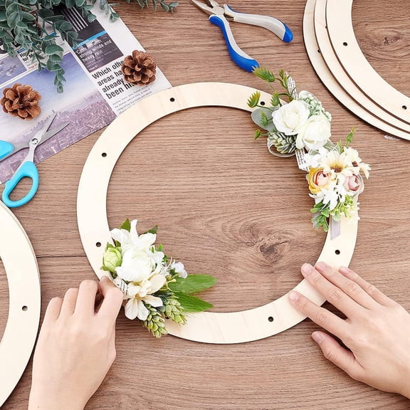 SWETRACE Round Wreath Frames Beige Wood Craft Enthusiasts Diy Wreath Supplies 2Pcs 11.4x11.4in