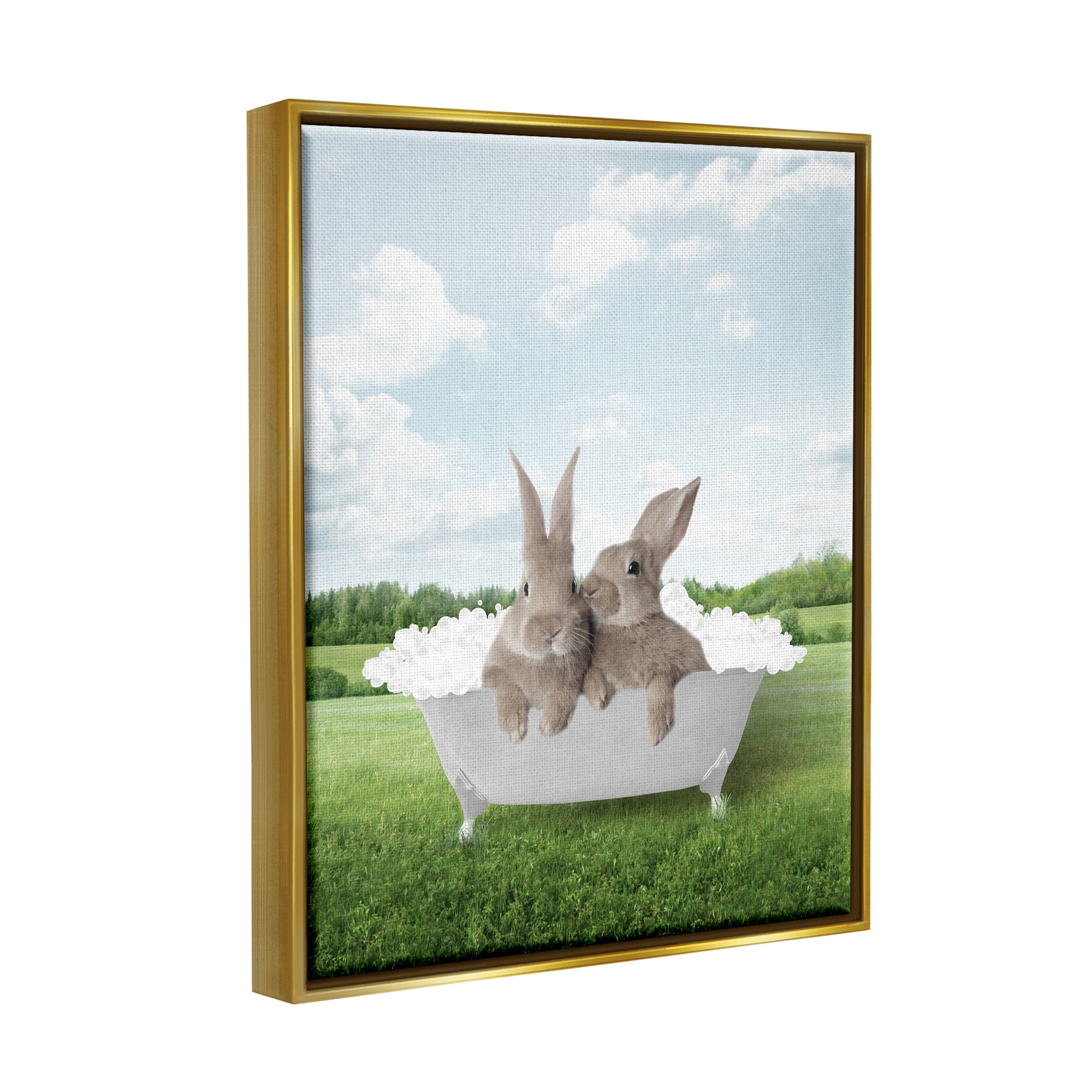 Stupell Industries Bubble Bath in Field Nature Painting Gold Floater Framed Art Print Wall Art, 17 x 21