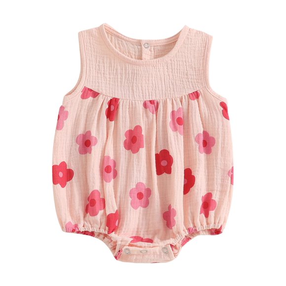 Gupgi Baby Girl Flower Print Romper 0-18 Months Infant Bodysuits Sleeveless Round Neck Summer Bubble Jumpsuit