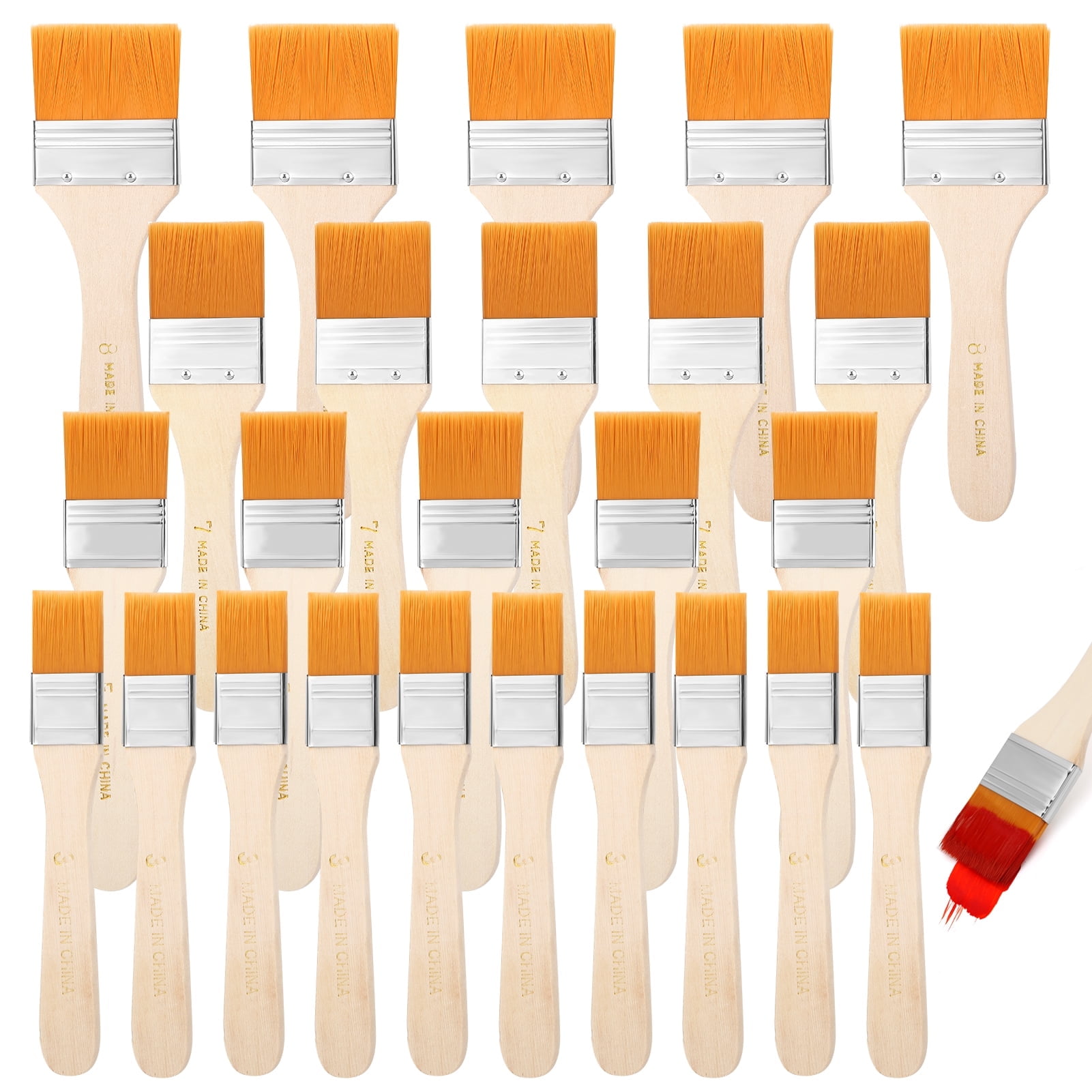LUIISIS 25 Pcs Wide Flat Paint Brushes, 4 Different Sizes, Soft Nylon Paint Brush with Wood Handle, Tool for Pigment Painting, Grilling, Dust Removal, Wood Stain, Paint Brush, Varnish Brush