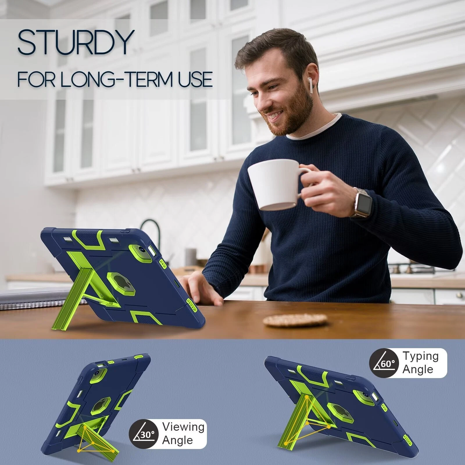 SOATUTO Case for iPad Air 13 Inch (M4/M3/M2) 2026/2025/2024, [Built-in Pencil Holder] Heavy Duty Shockproof Rugged Protective Case for 13 inch iPad Air (2026/2025/2024 Version), Navy/Green
