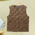 thumbnail image 4 of Women's Thermal Vest Sleeveless Single-breasted Closure Jacket Solid Color Round Neck Imitation Silk Cotton Padded Waistcoat for Autumn Winter Daily Wear, 4 of 8