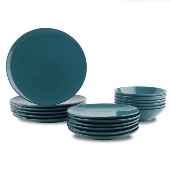 18 Pieces Dinnerware Sets, Plates and Bowls, Service for 6, Deep Teal