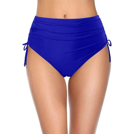TODOZO Women High Waisted Bikini Bottoms Full Coverage Swim Bottom Tummy Swimsuit Bottom Women s Mid Waist Bikini Bottoms - Full Coverage Swim Bathing Suit Bottom Side Tied Swimsuit Bottoms Blue S