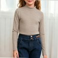 thumbnail image 3 of NORO ARK Girls Striped Mock Neck Long Sleeve Shirts (3-15) Soft Ribbed Knit Slim Basic Layering Fall Casual Acrylic Spandex Tees Coffee Size 9, 3 of 6