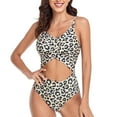 thumbnail image 6 of WREESH Womens One Piece Swimsuits Fashionable and Leopard Print Open Belly Swimsuit Sleeveless Bathing Suits Black, 6 of 7