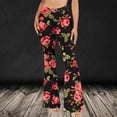 thumbnail image 1 of EQWLJWE Pantalon Évasé Boho à Fleurs pour Femme, Taille Haute Élastique, Tenue de Boîte de Nuit pour Sorties Nocturnes, Extensible et Doux, 1 of 6
