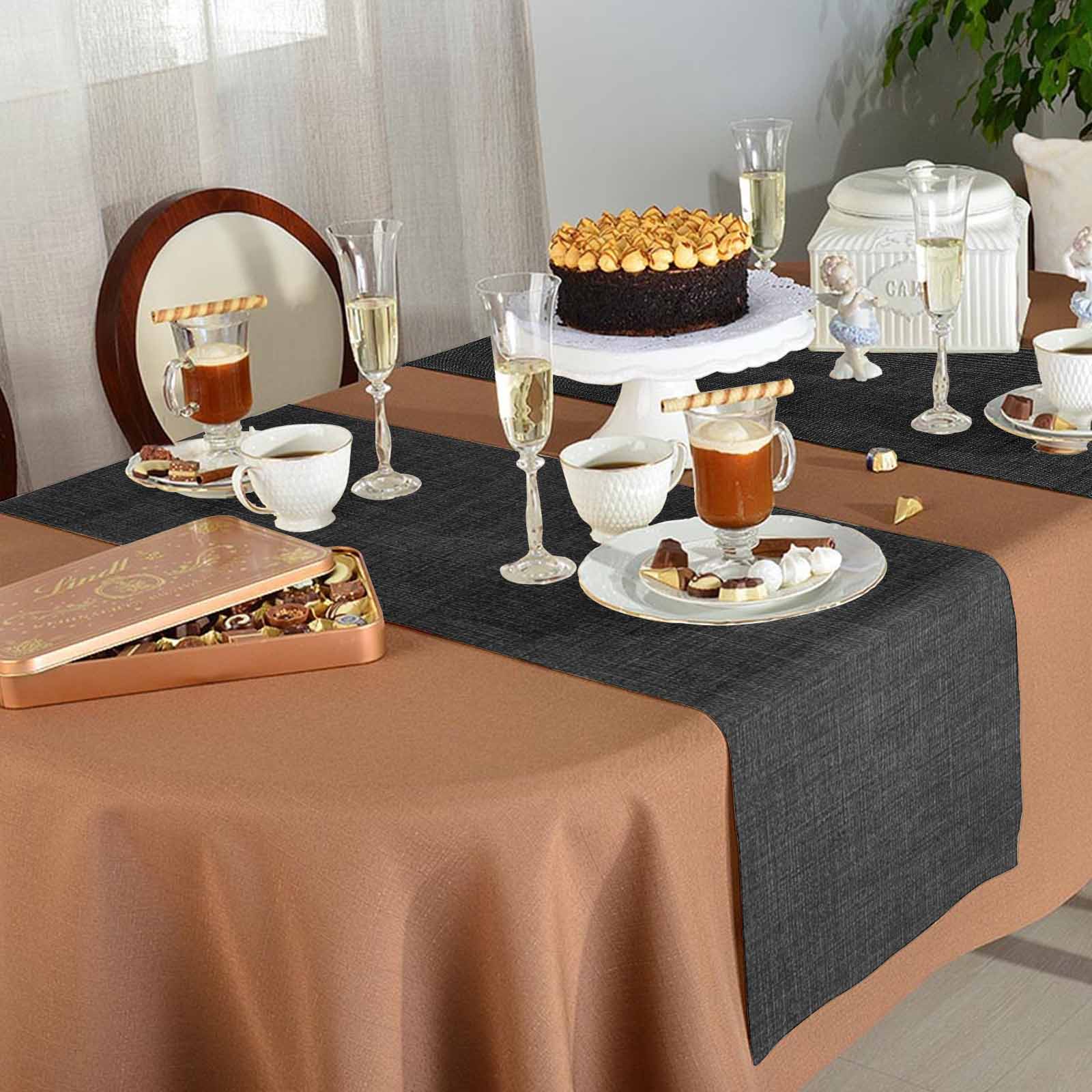 Table Runner 48 Inches Long for Kitchen Dining, Black Dresser Scarf Farmhouse, Dining Table Decorations for Wedding/Parties, Farmhouse Burlap Solid Black Color Modern Linen Texture 13 x 48 In
