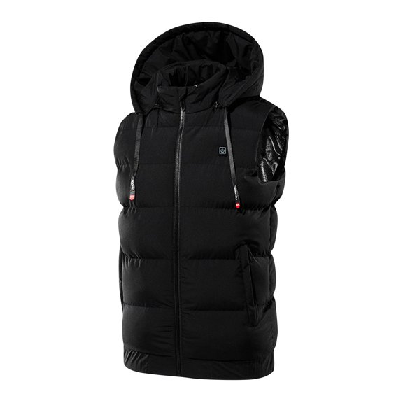 HTNBO Men Heated Vest Winter Windproof Hooded Electric USB Heated Jacket Vest Warm Outdoor Sleeveless Puffer Down Vest