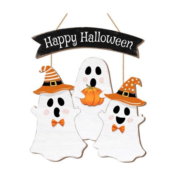 Gate Sign Happy Halloween Wooden Hanging Sign For Front Door Hanging Wreath Pumpkin Indoor And Outdoor Courtyard Wall Party Holly Garland Outdoor Ceramic Fall Leaves Craft Pearls on String for Wedding