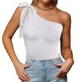 thumbnail image 3 of YUEJUIR Womens Tank Tops Women's Summer One Shoulder Tie Up Bow Solid T Shirt off The Shoulder Slim Tops Tank Top for Women Womens Summer Tops Dressy Tank Tops for WomenWhite, 3 of 5