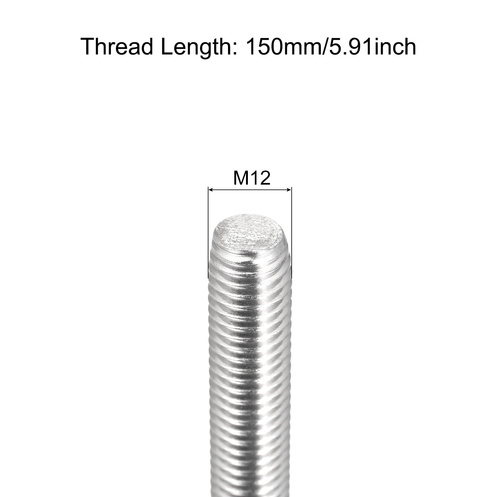 Fully Threaded Rod M12 x 150mm 1.75mm Thread Pitch 304 Stainless Steel Right Hand Threaded Rods Bar Studs 6 Pack