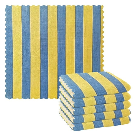 

Blue-yellow Vertical Stripes Dish Cloths Quick Drying Dish Towels Reusable Cleaning Cloths Set of 6 for Kitchen Countertop Car 11 x 11
