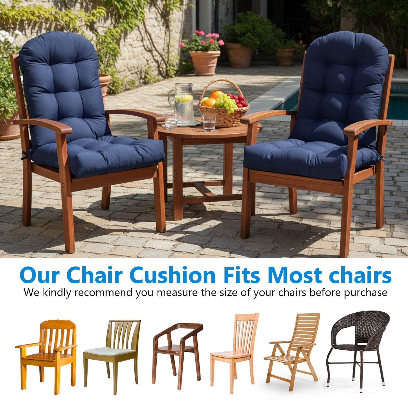 TOPCHANCES Outdoor Adirondack Chair Cushion with Ties, Water-Resistant Oxford Fabric High Back Rocking Chair Cushions (Navy Blue)
