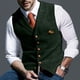 thumbnail image 1 of Chaleco De Un Solo Pecho Con Cuello En V Patrón De Cuadros Chaleco Casual De Moda Delgado Para Hombres Verde S, 1 of 6