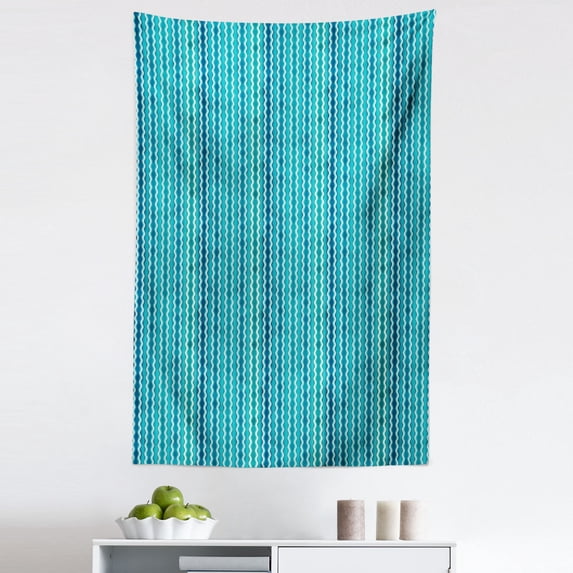 Abstract Tapestry, Wavy Stripe Pattern with Grunge Design Swirls Pattern Antique Composition, Fabric Wall Hanging Decor for Bedroom Living Room Dorm, 5 Sizes, Aqua Blue Turquoise, by Ambesonne