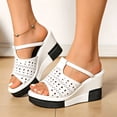 thumbnail image 2 of Rokment Womens Platform Wedge Backless Slides Sandals Ladies Openwork Leather Peep Toe Color Block Chunky Heels Mules Dress Slip on Slippers Summer 2026, 2 of 8