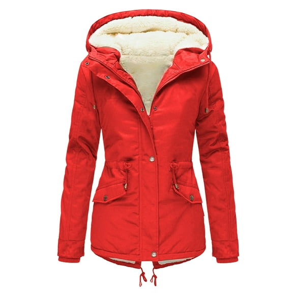 2DXuixsh Women Warm Wool Blend Coat Plus Size Winter Overcoat Women's Jacket Thick Outwear Plush Lined Warm Long Hooded Trench Coats Red Size Xxxxxl