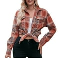 thumbnail image 2 of Tdoqot Women's Shacket Jacket- Plaid Button Down Casual Loose Fall Jackets for Women Brown Size M, 2 of 7