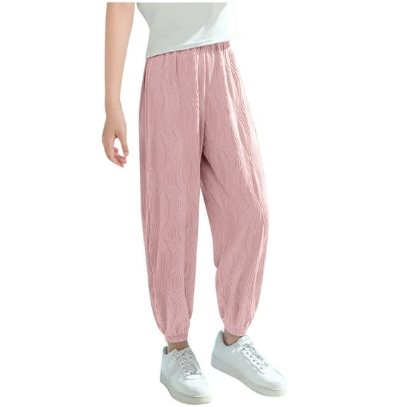ZACPNCV Boys Girls Long Bloomers Soft Cotton Summer Pants Kids Solid Elastic Waist Harem Pants Basic Joggers Lounge Trousers Pink 5-6 Years