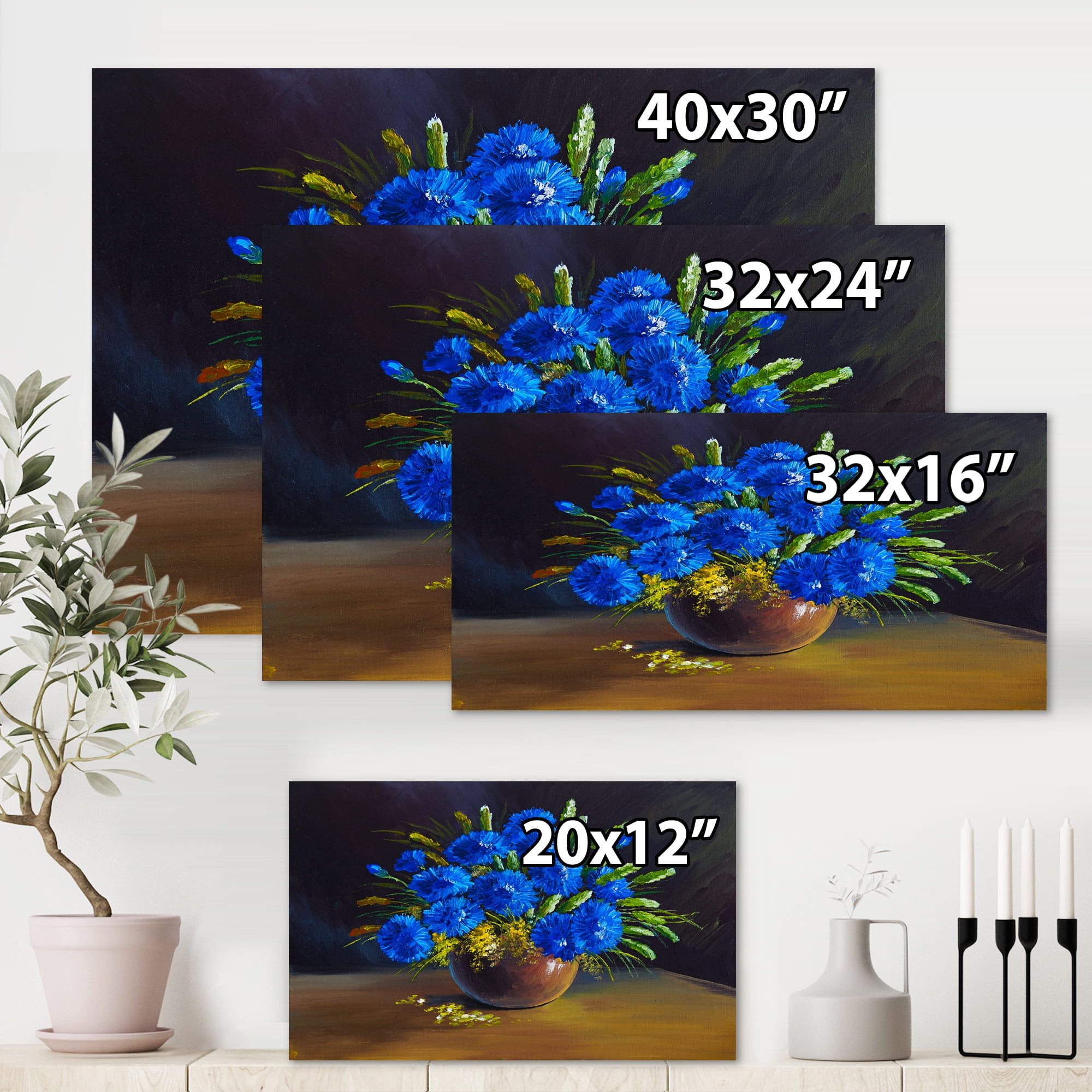 Designart ' Still Life A Bouquet Of Blue Wildflowers In Vase ' Traditional Canvas Wall Art Print