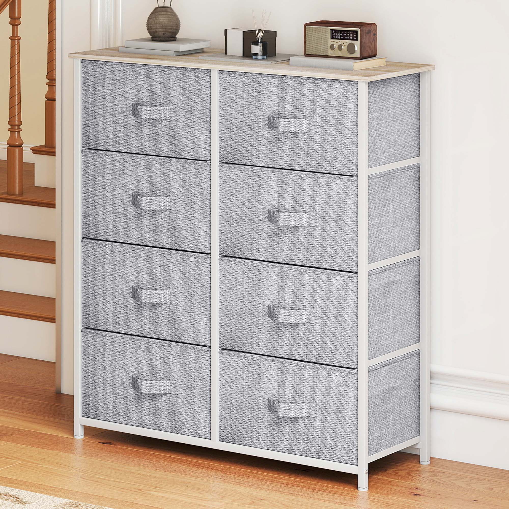 Uforic 8 Drawer Dresser Chest of Drawer Dressers for Fabric Storage Dressers for Living Room Light Gray