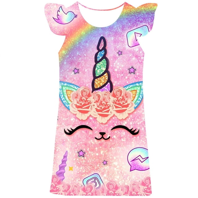 Verano niños unicornio faldas ropa niñas bonitas Vestidos casuales disfraces de fiesta Vestidos dibujos animados encantadores Vestidos de cumpleaños ropa 7T Gao Jinjia LED