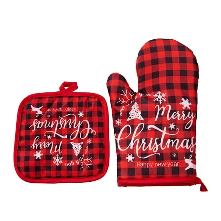 

cLKheng Oven Mitts Kitchen Essentials for New Home kitchen Clearance Items under 10 Dollars Deals Prime Christmas Baking Heat Gloves Christmas Oven Microwave Gloves Mat Set Cotton Potholder Machine
