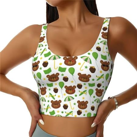 Jgfou Cute Bear Print Womens Sports Bra - Padded Workout Sports Bras Crop Tank Top