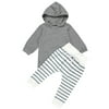 Newborn Baby Boy Girl Hooded Coat Tops+Striped Pants Legging Outfits Clothes Set
