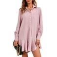 thumbnail image 6 of Long Sleeve Women Casual Button Down Shirt Dress Collared Pleated Swing Mini Dresses, 6 of 6