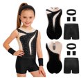 thumbnail image 6 of Haitryli Kids Workout Clothing Sets Tumbling Gymnastic Outfits Tank Ballet Unitard Clothes with Shorts B Black 8, 6 of 7